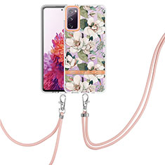 Funda Silicona Gel Goma Patron de Moda Carcasa con Acollador Cordon Lanyard Y06B para Samsung Galaxy S20 Lite 5G Blanco