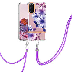 Funda Silicona Gel Goma Patron de Moda Carcasa con Acollador Cordon Lanyard Y06B para Samsung Galaxy S20 Morado