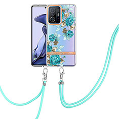 Funda Silicona Gel Goma Patron de Moda Carcasa con Acollador Cordon Lanyard Y06B para Xiaomi Mi 11T 5G Cian