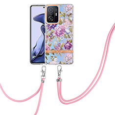 Funda Silicona Gel Goma Patron de Moda Carcasa con Acollador Cordon Lanyard Y06B para Xiaomi Mi 11T 5G Purpura Claro