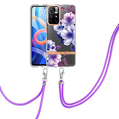 Funda Silicona Gel Goma Patron de Moda Carcasa con Acollador Cordon Lanyard Y06B para Xiaomi Poco M4 Pro 5G Morado