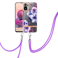 Funda Silicona Gel Goma Patron de Moda Carcasa con Acollador Cordon Lanyard Y06B para Xiaomi Poco M5S Morado