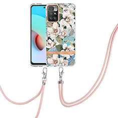 Funda Silicona Gel Goma Patron de Moda Carcasa con Acollador Cordon Lanyard Y06B para Xiaomi Redmi 10 (2022) Blanco