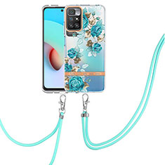 Funda Silicona Gel Goma Patron de Moda Carcasa con Acollador Cordon Lanyard Y06B para Xiaomi Redmi 10 (2022) Cian