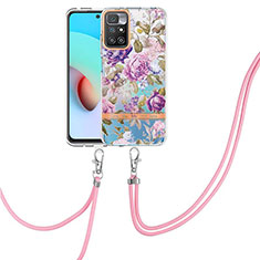 Funda Silicona Gel Goma Patron de Moda Carcasa con Acollador Cordon Lanyard Y06B para Xiaomi Redmi 10 (2022) Purpura Claro