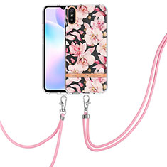 Funda Silicona Gel Goma Patron de Moda Carcasa con Acollador Cordon Lanyard Y06B para Xiaomi Redmi 9AT Rosa