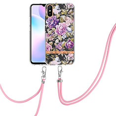 Funda Silicona Gel Goma Patron de Moda Carcasa con Acollador Cordon Lanyard Y06B para Xiaomi Redmi 9i Purpura Claro