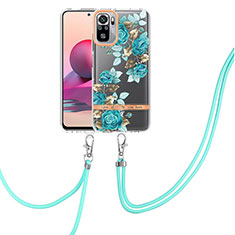 Funda Silicona Gel Goma Patron de Moda Carcasa con Acollador Cordon Lanyard Y06B para Xiaomi Redmi Note 10 4G Cian