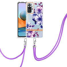 Funda Silicona Gel Goma Patron de Moda Carcasa con Acollador Cordon Lanyard Y06B para Xiaomi Redmi Note 10 Pro Max Morado