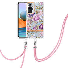 Funda Silicona Gel Goma Patron de Moda Carcasa con Acollador Cordon Lanyard Y06B para Xiaomi Redmi Note 10 Pro Max Purpura Claro