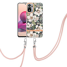 Funda Silicona Gel Goma Patron de Moda Carcasa con Acollador Cordon Lanyard Y06B para Xiaomi Redmi Note 10S 4G Blanco