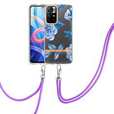 Funda Silicona Gel Goma Patron de Moda Carcasa con Acollador Cordon Lanyard Y06B para Xiaomi Redmi Note 11 5G Azul