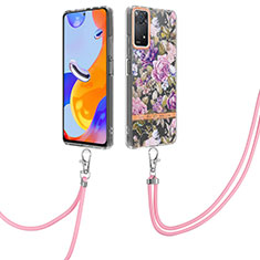 Funda Silicona Gel Goma Patron de Moda Carcasa con Acollador Cordon Lanyard Y06B para Xiaomi Redmi Note 11 Pro 4G Purpura Claro