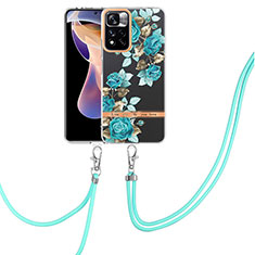 Funda Silicona Gel Goma Patron de Moda Carcasa con Acollador Cordon Lanyard Y06B para Xiaomi Redmi Note 11 Pro+ Plus 5G Cian