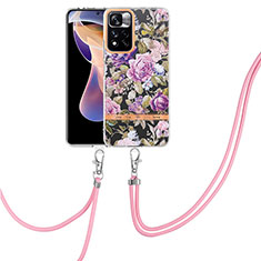 Funda Silicona Gel Goma Patron de Moda Carcasa con Acollador Cordon Lanyard Y06B para Xiaomi Redmi Note 11 Pro+ Plus 5G Purpura Claro