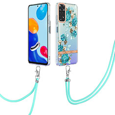 Funda Silicona Gel Goma Patron de Moda Carcasa con Acollador Cordon Lanyard Y06B para Xiaomi Redmi Note 11S 4G Cian