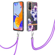 Funda Silicona Gel Goma Patron de Moda Carcasa con Acollador Cordon Lanyard Y06B para Xiaomi Redmi Note 12 Pro 4G Morado