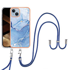 Funda Silicona Gel Goma Patron de Moda Carcasa con Acollador Cordon Lanyard Y07B para Apple iPhone 15 Plus Azul