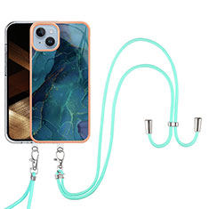 Funda Silicona Gel Goma Patron de Moda Carcasa con Acollador Cordon Lanyard Y07B para Apple iPhone 15 Plus Verde