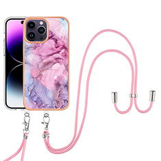 Funda Silicona Gel Goma Patron de Moda Carcasa con Acollador Cordon Lanyard Y07B para Apple iPhone 16 Pro Max Purpura Claro