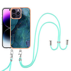 Funda Silicona Gel Goma Patron de Moda Carcasa con Acollador Cordon Lanyard Y07B para Apple iPhone 16 Pro Verde