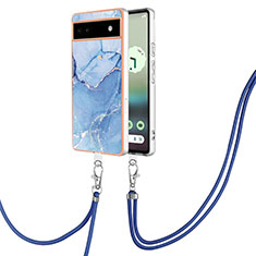 Funda Silicona Gel Goma Patron de Moda Carcasa con Acollador Cordon Lanyard Y07B para Google Pixel 6a 5G Azul