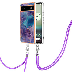 Funda Silicona Gel Goma Patron de Moda Carcasa con Acollador Cordon Lanyard Y07B para Google Pixel 6a 5G Morado