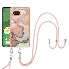 Funda Silicona Gel Goma Patron de Moda Carcasa con Acollador Cordon Lanyard Y07B para Google Pixel 7a 5G Rosa