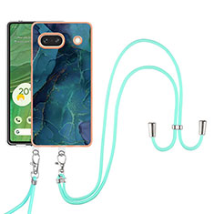 Funda Silicona Gel Goma Patron de Moda Carcasa con Acollador Cordon Lanyard Y07B para Google Pixel 7a 5G Verde