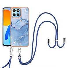 Funda Silicona Gel Goma Patron de Moda Carcasa con Acollador Cordon Lanyard Y07B para Huawei Honor 70 Lite 5G Azul