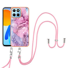 Funda Silicona Gel Goma Patron de Moda Carcasa con Acollador Cordon Lanyard Y07B para Huawei Honor 70 Lite 5G Purpura Claro