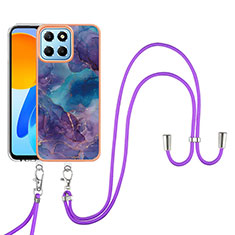 Funda Silicona Gel Goma Patron de Moda Carcasa con Acollador Cordon Lanyard Y07B para Huawei Honor X6 Morado