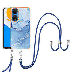 Funda Silicona Gel Goma Patron de Moda Carcasa con Acollador Cordon Lanyard Y07B para Huawei Honor X7 Azul