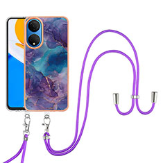 Funda Silicona Gel Goma Patron de Moda Carcasa con Acollador Cordon Lanyard Y07B para Huawei Honor X7 Morado