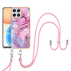 Funda Silicona Gel Goma Patron de Moda Carcasa con Acollador Cordon Lanyard Y07B para Huawei Honor X8 4G Purpura Claro