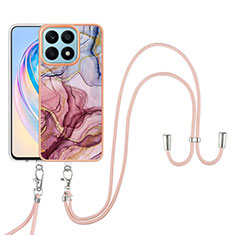 Funda Silicona Gel Goma Patron de Moda Carcasa con Acollador Cordon Lanyard Y07B para Huawei Honor X8a 4G Multicolor