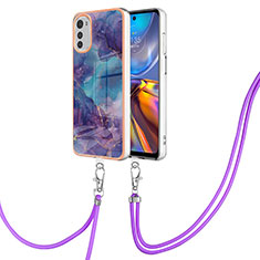 Funda Silicona Gel Goma Patron de Moda Carcasa con Acollador Cordon Lanyard Y07B para Motorola Moto E32 Morado