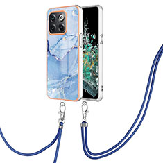 Funda Silicona Gel Goma Patron de Moda Carcasa con Acollador Cordon Lanyard Y07B para OnePlus 10T 5G Azul