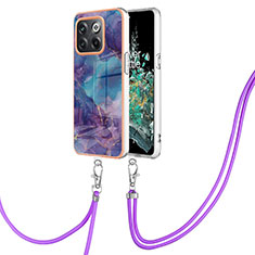 Funda Silicona Gel Goma Patron de Moda Carcasa con Acollador Cordon Lanyard Y07B para OnePlus Ace Pro 5G Morado