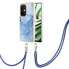 Funda Silicona Gel Goma Patron de Moda Carcasa con Acollador Cordon Lanyard Y07B para OnePlus Nord CE 3 5G Azul