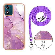 Funda Silicona Gel Goma Patron de Moda Carcasa con Acollador Cordon Lanyard YB1 para Motorola Moto E13 Purpura Claro