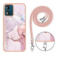 Funda Silicona Gel Goma Patron de Moda Carcasa con Acollador Cordon Lanyard YB1 para Motorola Moto E13 Rosa