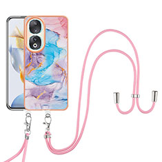 Funda Silicona Gel Goma Patron de Moda Carcasa con Acollador Cordon Lanyard YB3 para Huawei Honor 90 5G Azul