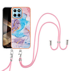 Funda Silicona Gel Goma Patron de Moda Carcasa con Acollador Cordon Lanyard YB3 para Huawei Honor X8b Azul