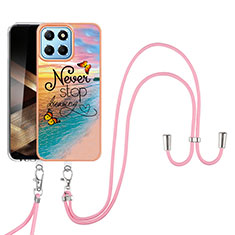 Funda Silicona Gel Goma Patron de Moda Carcasa con Acollador Cordon Lanyard YB3 para Huawei Honor X8b Multicolor