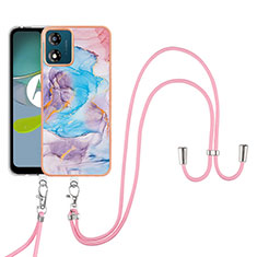 Funda Silicona Gel Goma Patron de Moda Carcasa con Acollador Cordon Lanyard YB3 para Motorola Moto E13 Azul