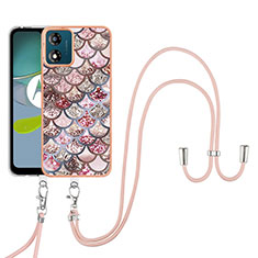 Funda Silicona Gel Goma Patron de Moda Carcasa con Acollador Cordon Lanyard YB3 para Motorola Moto E13 Marron