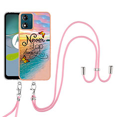 Funda Silicona Gel Goma Patron de Moda Carcasa con Acollador Cordon Lanyard YB3 para Motorola Moto E13 Multicolor