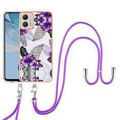 Funda Silicona Gel Goma Patron de Moda Carcasa con Acollador Cordon Lanyard YB3 para Motorola Moto G53 5G Morado