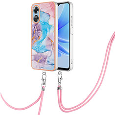 Funda Silicona Gel Goma Patron de Moda Carcasa con Acollador Cordon Lanyard YB3 para Oppo A17 Azul